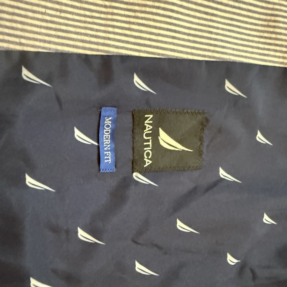 Nautica Mens Seersucker Striped Blazer Suit Jacket Blue White 48R  Preppy - Picture 11 of 12